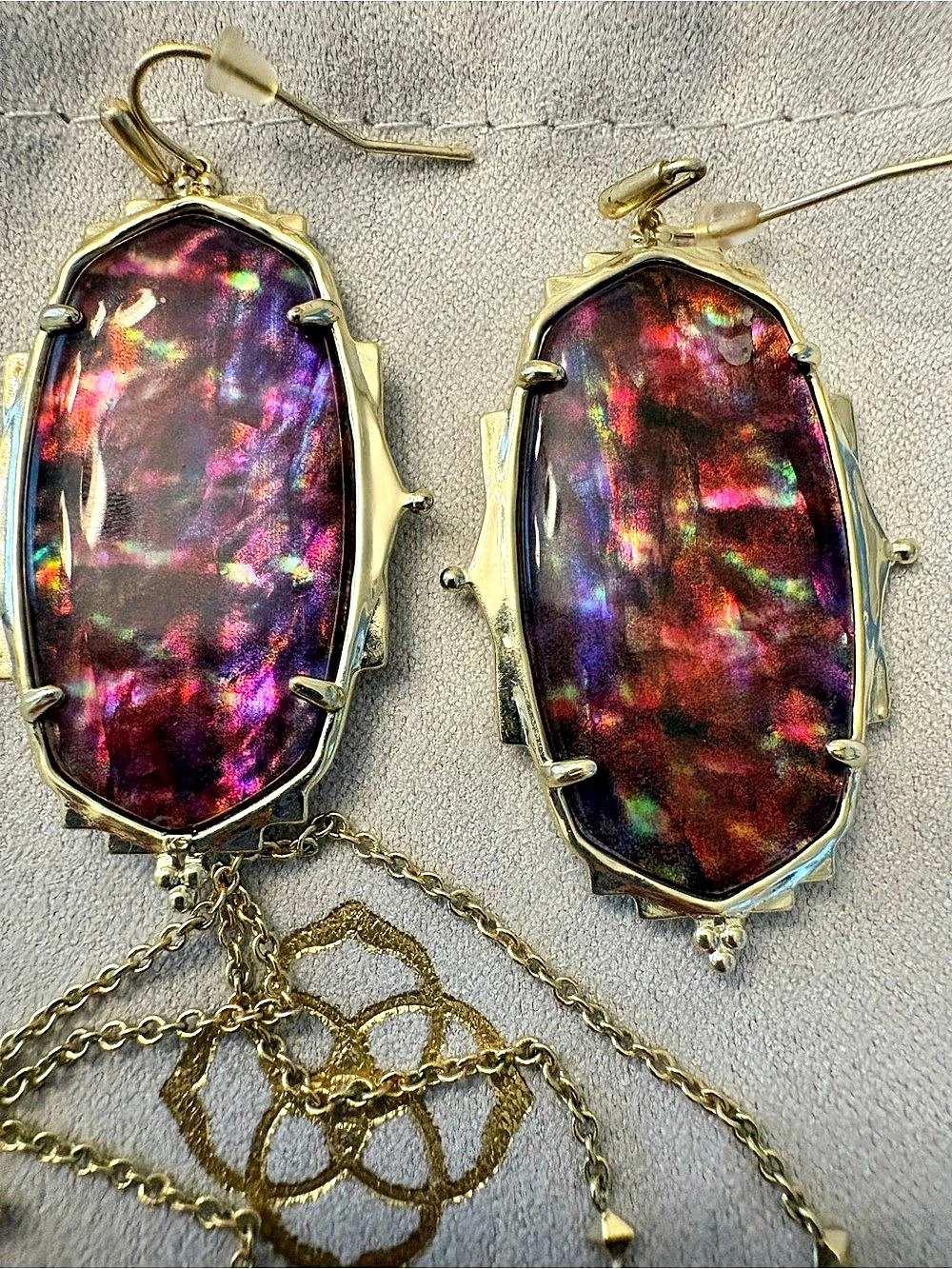 RARE Kendra Scott Yellow Rose Baroque Ella Earrings & Elisa Necklace Set Mauve A - Picture 2 of 5